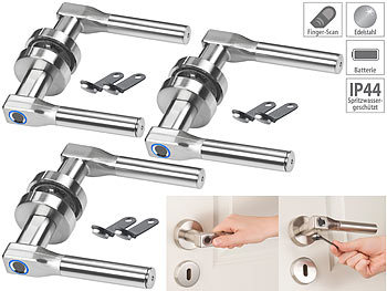 VisorTech 3er-Set Sicherheits-Türbeschlag, Fingerscanner, Transponder,DIN rechts 