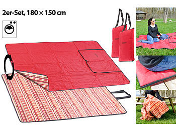 Decken: PEARL 2er-Set 3in1-Picknickdecke, Sitzkissen & Zudecke, waschbar, 180x150 cm