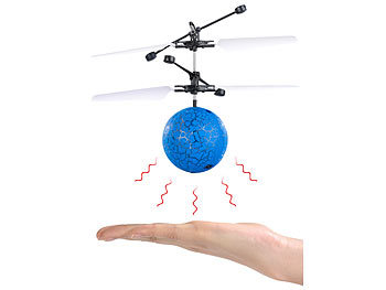 Flugball: Simulus Selbstfliegender Hubschrauber-Ball mit bunter LED-Beleuchtung, blau