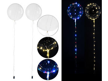 Ballons mit Lichterkette: PEARL 2er-Set Luftballons mit Lichterkette, 40 weiße & 40 Farb-LEDs, Ø 25 cm