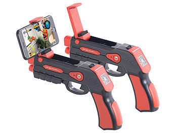 Handy-Spiele-Pistole: Callstel 2er-Set Augmented-Reality AR-Pistole, Bluetooth, Smartphone bis 5,5"