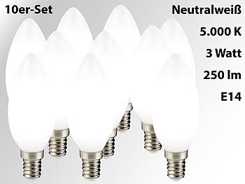 Luminea SMD-LED-Kerzenlampe, 3 Watt, E14, B35, 250 lm, weiß, 10er-Set