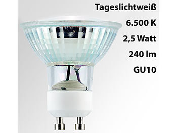 Luminea LED-Spotlight m. Glasgehäuse, GU10, 2,5W, 230 V, 240 lm, weiß,10er-Set