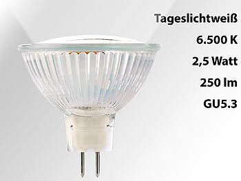 Luminea LED-Spotlight mit Glasgehäuse GU5.3, 3 W, 12V, 250lm, tageslichtweiß