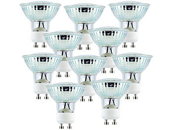 Luminea LED-Spotlight, Glasgehäuse, GU10, 3,3W,300lm,warmweiß,dimmbar,10er-Set