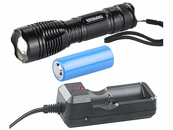 KryoLights Starke Taschenlampe: LED-Taschenlampe TRC-144.a mit Akku und Ladegerät, 1.000 lm, IP44