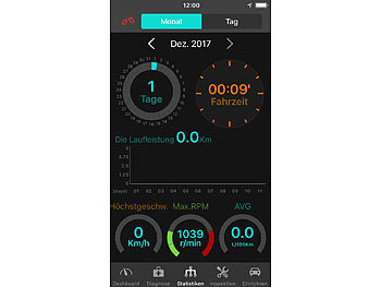Lescars OBD2-Profi-Adapter, Bluetooth, App für Android & iOS, Streckenrekorder