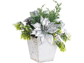 Kunstblumen Weihnachten: infactory Weihnachts-Gesteck mit Blumen, Zweigen, Zapfen und Kunst-Schnee, 22 cm