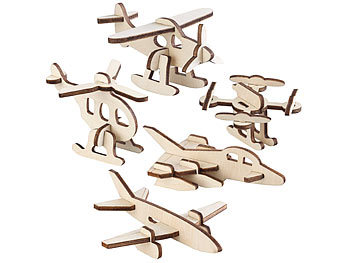 Puzzle: Playtastic 5er-Set 3D-Bausätze Mini-Flugmaschinen aus Holz, 33-teilig