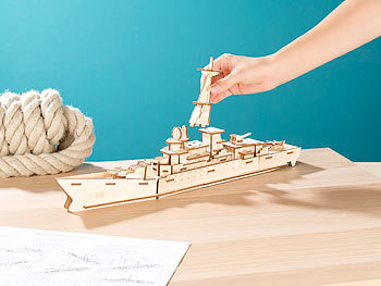 Playtastic 3er-Set 3D-Bausätze Marine-Schiffe & Luftflotte aus Holz, 233-teilig