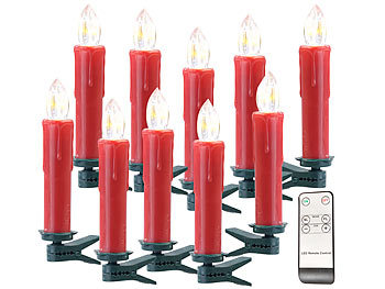 Lunartec FUNK-Weihnachtsbaum-LED-Kerzen mit Fernbedienung, 10er-Set, rot