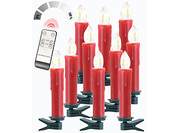 Lunartec FUNK-Weihnachtsbaum-LED-Kerzen mit Fernbedienung, 10er-Set, rot