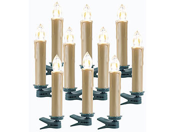 Lunartec 10er-Erweiterungs-Set FUNK-Weihnachtsbaum-LED-Kerzen, golden