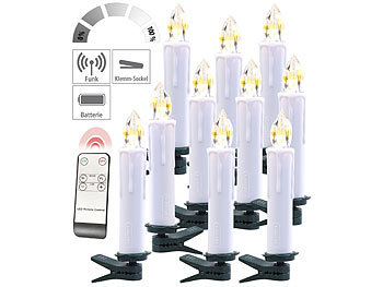 Kabellose Lichterkette: Lunartec FUNK-Weihnachtsbaum-LED-Kerzen mit Fernbedienung, 10er-Set, weiß