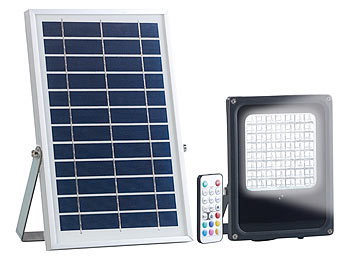 Luminea 2er-Set Solar-LED-Fluter für außen, RGBW, 30 W, Fernbedienung, Timer