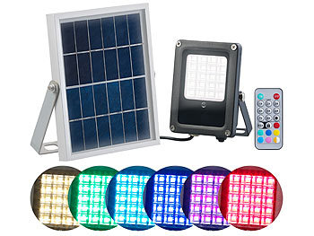 Luminea Solar-LED-Fluter für außen, RGBW, 10 Watt, mit Fernbedienung & Timer