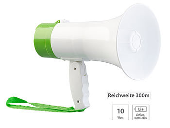 infactory Megaphon mit Voice-Recording, Sirene & Akku, 300 m Reichweite, 10 Watt
