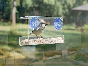 Royal Gardineer Vogelhaus mit Saugnäpfen: Vogel-Futterhaus aus Acryl mit  Saugnapf-Befestigung fürs Fenster (Vogelhaus Fenster Saugnapf)