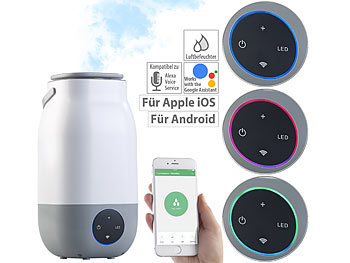 Luftbefeuchter WLAN: newgen medicals Ultraschall-Luftbefeuchter, kompat. zu Amazon Alexa & Google Assistant