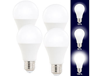 Luminea 4er-Set LED-Lampen, 3 Helligkeitsstufen, 14 W, 1400 lm, E27, warmweiß