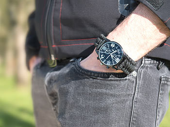 Semptec 5in1-Armbanduhr mit Paracordband, Feuerstahl, Kompass, Notfallpfeife