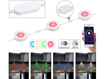Möbelbeleuchtung: Lunartec 3er-Set WLAN-Unterbau-LEDs, RGB+W, für Amazon Alexa & Google Assistant