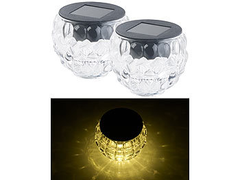 Lunartec 2er-Set Solar-LED-Windlichter aus Glas, mit Lichtmuster, IP44, Ø 8cm