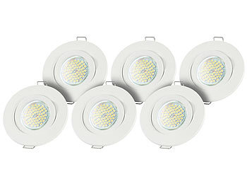 Luminea 6er-Set Einbaurahmen MR16, weiß, inkl. LED-Spotlights, 3W, 6.500 K