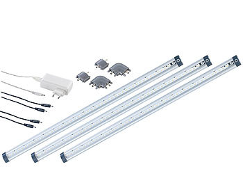 Luminea LED-Unterbauleuchte 50cm 3er-Set, Verbindungsstücke, Netzteil