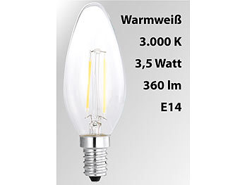 Luminea LED-Filament-Kerze, B35, A++, E14, 3,5 W, 360 lm, 270°, 3000 K