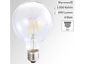 Luminea 10er-Set LED-Filament-Globelampe, G95, E27, 6 W, 600 lm, 360°, 3000 K