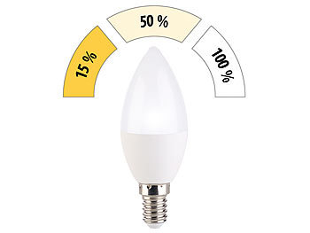 LED E14 dimmbar: Luminea LED-Kerze, 3 Helligkeits-Stufen, tageslichtweiß, 6500 K, 5,5 W, E14