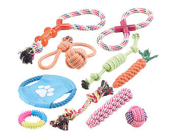 Hundezubehör: Sweetypet 10er-Set bunte Hundespielzeuge aus Baumwolle zum Kauen und Toben