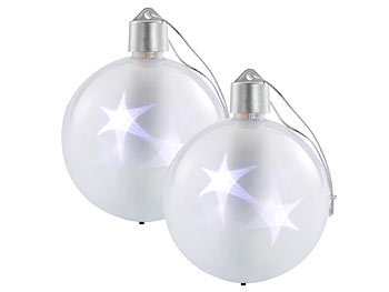 Weihnachtskugel LED: Lunartec 2er-Set LED-Weihnachtskugeln mit 3D-Effekt, weiß