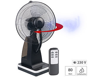 Luftkühler-Ventilator: Sichler Tisch-Ventilator mit Ultraschall-Sprühnebel und Fernbedienung, 80 Watt