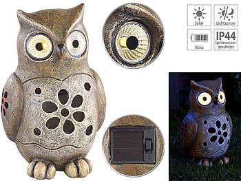 Dekofiguren: Lunartec Deko-Eule mit leuchtenden LED-Augen und Solar-Panel, 16 cm, IP44
