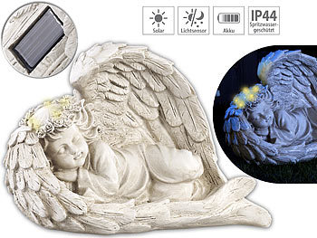 Grablicht Solar Engel: Lunartec Schlafende Solar-LED-Schutzengel-Figur, 16 cm, für innen & außen