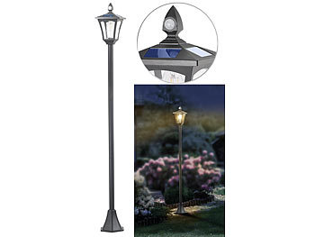 PIR- & Dämmerungssensor Laterne mit Bewegungssensor 2 flammig Royal Gardineer Steh-Lampen: Solar-LED-Gartenlaterne 600 Lumen