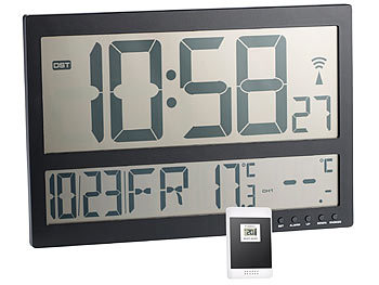 Funkuhr Uhr XXL Jumbo 40 cm x 27 cm LCD sehr großes Display mit Innentemperatur 