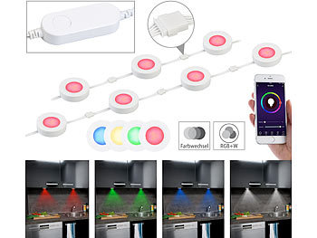 7er-Set WLAN-Unterbau-LEDs, RGB+W, fÃ¼r Amazon Alexa & Google Assistant / Unterbauleuchte