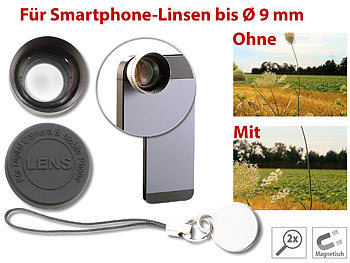 iPhone Objektiv: Somikon Magnetisches Teleobjektiv für Smartphones, 2x-Vergrößerung