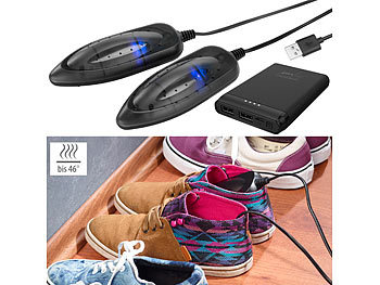 Schuhtrockner Akku: revolt Portabler USB-Schuhtrockner mit UV-Licht und kompakter USB-Powerbank