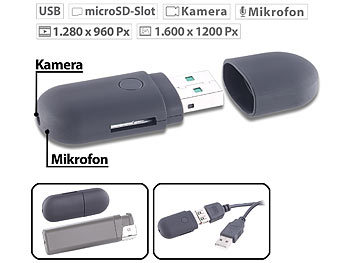 Mini-Videokamera & USB-Webcam mit microSD-Kartenleser, 80 mAh / Spycam