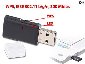 7links Mini-USB-WLAN-Stick WS-300 mit 300 Mbit/s und WPS-Taste