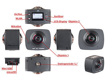 Somikon 360°-Full-HD-Action-Cam mit 2 Objektiven für vollsphärische VR-Videos