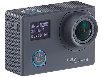 Somikon 4K-Action-Cam für UHD-Videos, 2 Displays, WLAN, 16MP-Sony-Sensor IP68