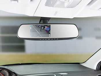 NavGear Full-HD-Rückspiegel-Dashcam mit Rückfahr-Kamera, 11,4-cm-Display & FSE