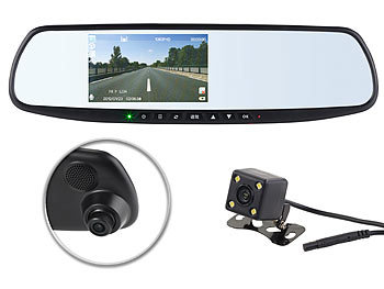 NavGear Full-HD-Rückspiegel-Dashcam mit Rückfahr-Kamera (Versandrückläufer)