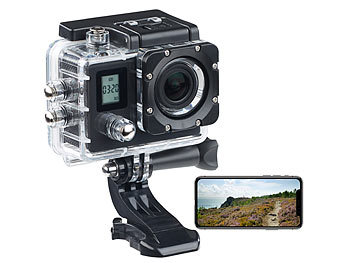 Somikon Einsteiger-4K-Action-Cam, WLAN, 2 Displays, Full HD 60 B./Sek., IP68