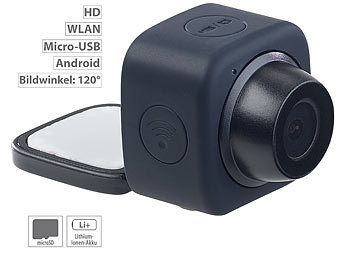 Selfie DV: Somikon Mini-Selfie-Cam mit WLAN und App-Steuerung, 720p, Klebepad & Magnet